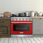 30 inch Freestanding Natural Gas Range or Liquid Propane Gas Range with 5 Burners, Large Capacity 24 inch Top Control Built-In Dishwasher with Third Rack, in Stainless Steel (Red)