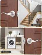 Mengico 6 Pack Satin Nickel Modern Interior Passage Door Knobs, Keyless Door Handle for Hallway & Closet, Wave Style Non-Locking Door Lever Reversible for Left & Right Handed