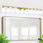 Gold Bathroom Vanity Light,10-Light Brushed Gold Bathroom Light Fixtures with Square Frosted Glass,64.5in Wall Lamp Sconces for Mirror Bedroom,Living Room Hallway,E26
