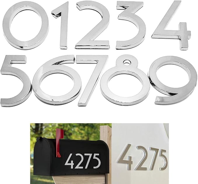 Diggoo 20 Pack Mailbox Numbers 0-9, 2 Inch High, Door Address Numbers Stickers for Apartment, House, Room, Office, Cars, Trucks, Silver Plating Process Number Sign
