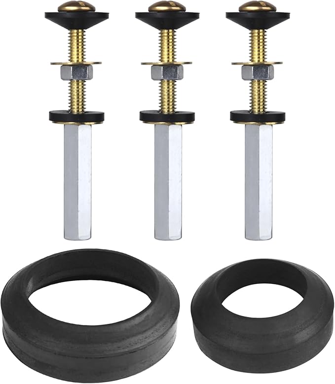 Toilet Tank to Bowl Gasket Kit with 3 Sets of 304 Stainless Steel Bolts, Includes 2-Inch & 3-Inch Toilet Seal Gaskets, Universal Repair Kit for 2-Piece Toilets, Leak Fix Kit