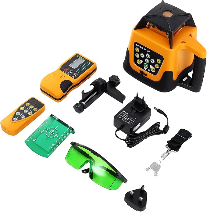 Automatic Self Leveling Rotary Laser, 1650ft Green Beam Laser Level with Receiver Remote Control, 360 Rotating Horizontal Vertical Transit Level (Rotary Laser Level Kit)