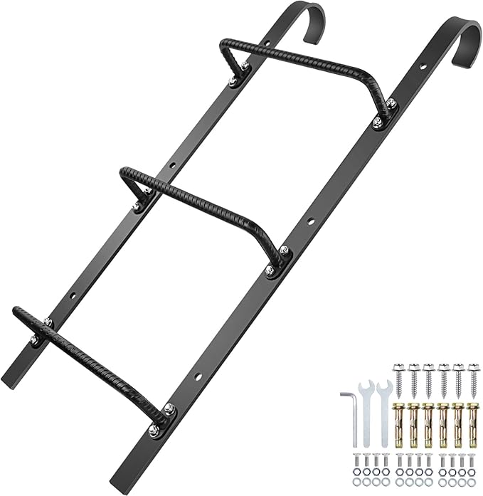 3-Rung Window Well Ladder Hooked, Heavy Duty Steel Egress Window Ladder, Basement Wall Mounted Ladder 34.2" Lx17.9 W, Black