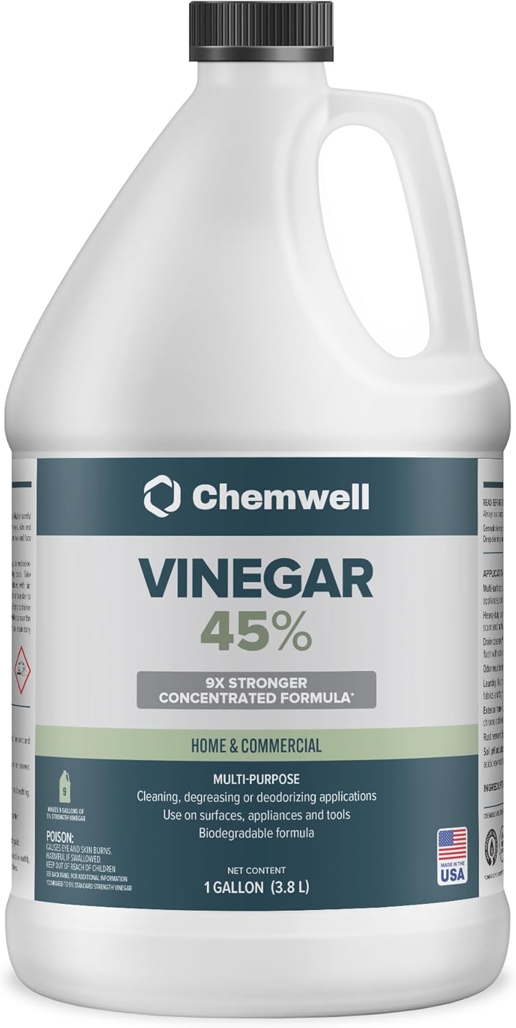 45% Vinegar (1 Gallon) - General Purpose All-Natural Multi-Surface Cleaner for Home, Patio & Commercial - High Performance, Powerful Concentrated Acetic Acid - Made in USA