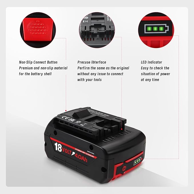 BAT609 Battery, 18V 4.0Ah Li-ion Battery Replace for Bosch 18V Cordless Power Tools Extended Batteries Rechargeable