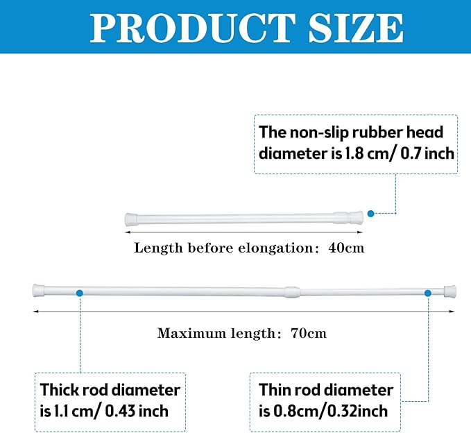 8 Pack Window Security Bar Window Lock Bar 15.7-27.6 Inch 1/2'' Diameter Adjustable Sliding Glass Door Lock Window Safety Bars with Rubber Tips Sliding Door Security Stick for Bathroom Cupboard
