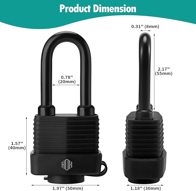 HOX 6-Pack Weather Resistant Padlocks – 40mm Laminated Steel, Chrome Plated with 2-inch Shackle, Vinyl Wrapped, Hardened Steel for Extra Security