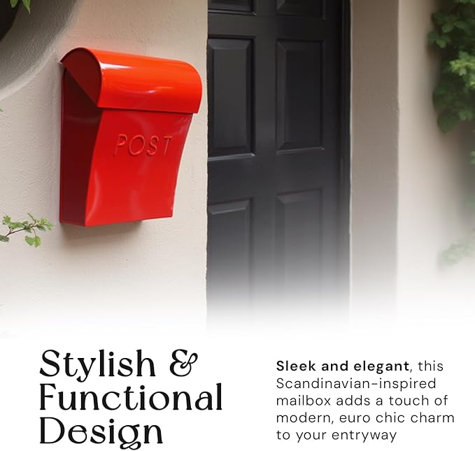 NACH Wall Mount Mailboxes for Outside, 11x4.5x12.5 in Red Mail Boxes for House Outside, Waterproof Mailbox - Vicki-Style Mail Box