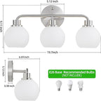 Bathroom Light Fixtures Brushed Nickel Vanity Light 3 Light Wall Sconces Lighting Silver Lights with Milk Globe Glass Shades Bath Wall Lamp for Mirror Kitchen Living Room Bedroom Hallway