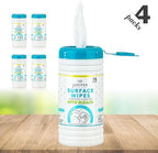 4 Pack Surface Cleaning Wipes with Bleach, All-Purpose Cleaner for Bathroom, Kitchen, Office, 300 Count Canister, 7.5" x 7" Sheet, Fresh Scent, Lint Free & Durable