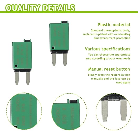 30A DC 12V-32V Manual Reset Circuit Breaker ATM Low Profile T1 Mini Blade Fuses Breakers for Car Trucks Marine Boat RV Solar and More,2 Pack