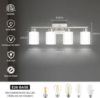 Brushed Nickel Bathroom Light Fixtures, 4-Light Modern Vanity Light Over Mirror, Wall Sconces with Milky White Frosted Glass Shades, E26 Socket (Bulbs Not Included)