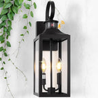 20" Black Motion Sensor Outdoor Light, Large Dusk to Dawn Outside Lighting Fixture, Exterior Farmhouse Wall Mount Porch Lantern, Waterproof Sconce Lamp for Outside Patio, 3 Modes/2-Light/1-Pack
