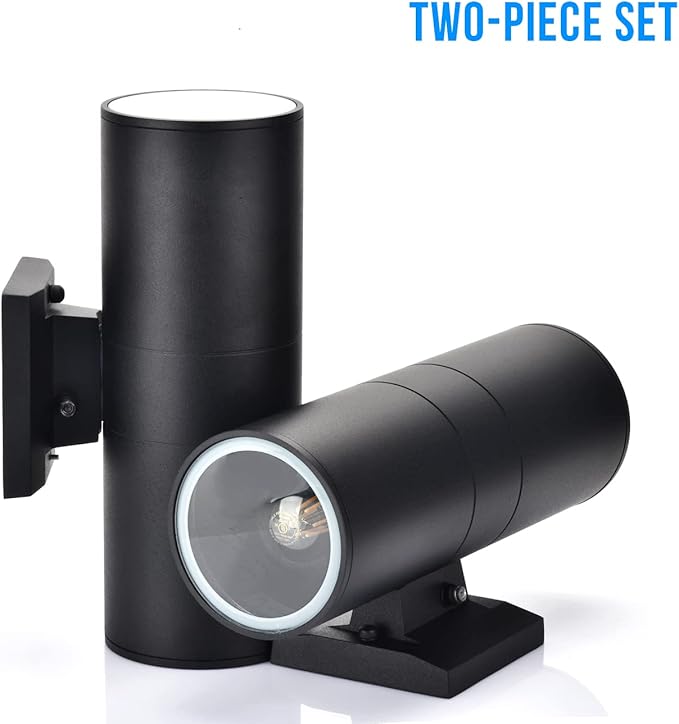 wowlite Dusk to Dawn Outdoor Light Fixture, Up and Down Lights Outdoor Lights for House, Waterproof Modern Cylinder Black Exterior Lighting Fixtures for Front Door Garage ETL Listed, 2 Pack