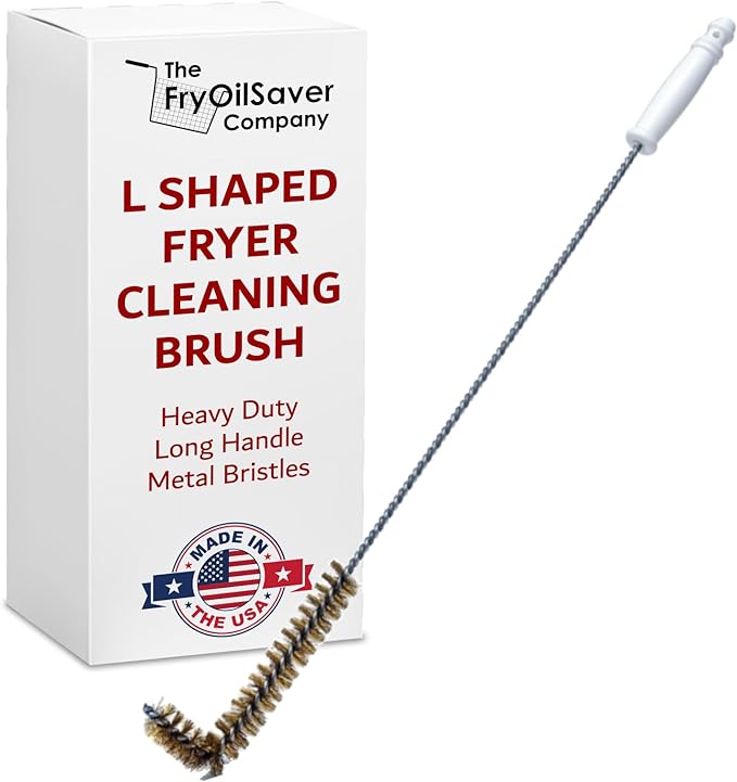 L-Shaped Deep Fryer Cleaning Brush, Up to 750F High Heat Resistant Metal Bristles Fryer Cleaning Brush for Food Debris, Grease Build-Up in Kitchen & Restaurant Deep Fryers Coil by FryOilSaver Co. B53C