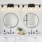4-Light Bathroom Light Fixtures, Matte Black Vanity Light with Crystal Glass Shades for Mirror, Living Room, Bedroom, or Porch