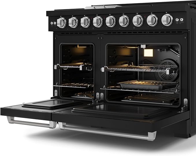 Gordon Ramsay by THOR Kitchen 48 Inch Professional Gas Range with Double Oven in Black/Stainless Steel