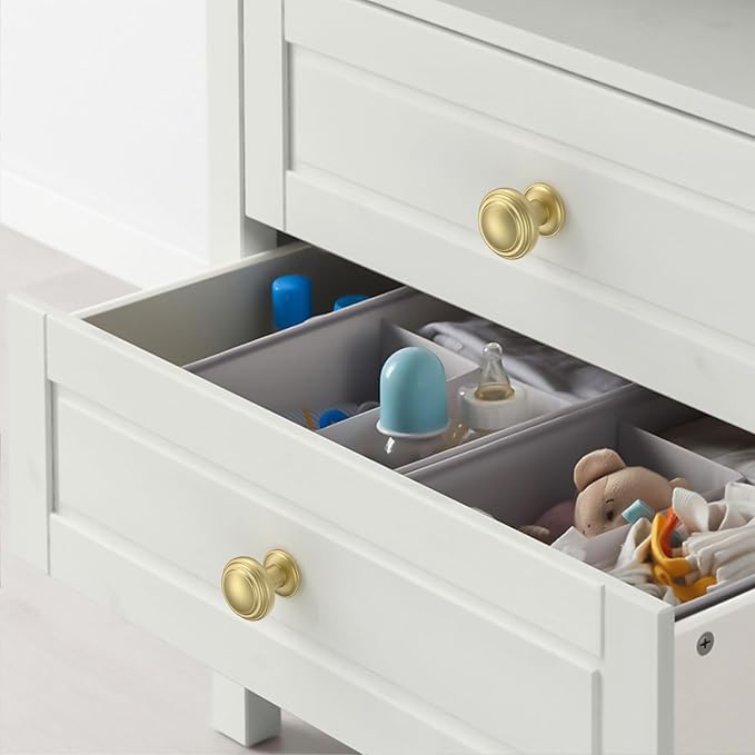 Amerdeco 10 Pack Brushed Gold Cabinet Knobs Single Hole Cabinet Pulls 1 Inch Drawer Knobs for Bathroom Cabinets ZH0086