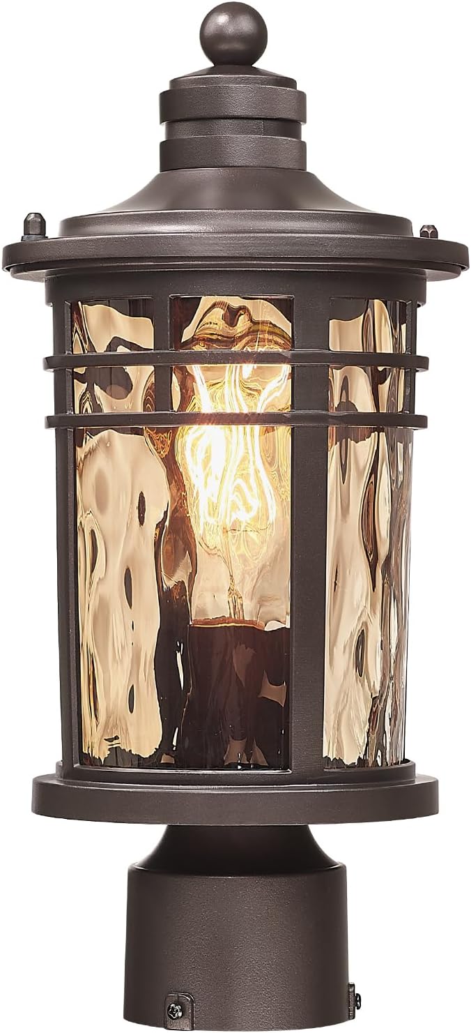 Darkaway Outdoor Post Light,Lamp Post Light Fixture, Waterproof Aluminum Housing with Amber Ripple Glass for Garden Patio Pathway Entry