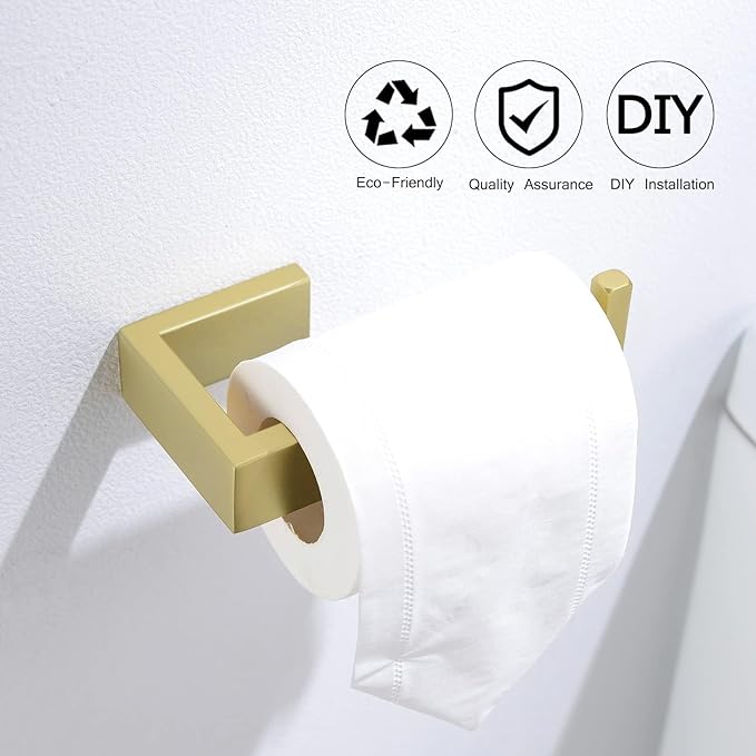 TNOMS Light Gold Towel Bar Set 4 Pieces Bathroom Hardware Set Wall Mounted Stainless Steel,Towel Bar+Towel Holder+Towel Hook+Toilet Paper Holder,23.6 inch