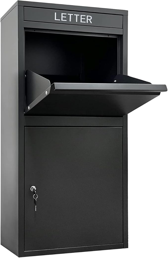 Package Delivery Boxes for Outside, Extra Large Capacity Modern Mailbox, Outdoor Freestanding Porch Box for Package (Black)