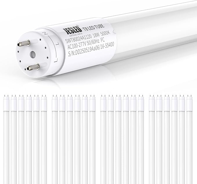 JESLED 24 Pack 4FT T8 LED Bulbs,18W 2400LM 5000K Led Tube Light,Plug and Play or Ballast Bypass,Hybrid Type A+B T10 T12 Fluorescent Bulbs Replacement,Single or Double End Powered,ETL