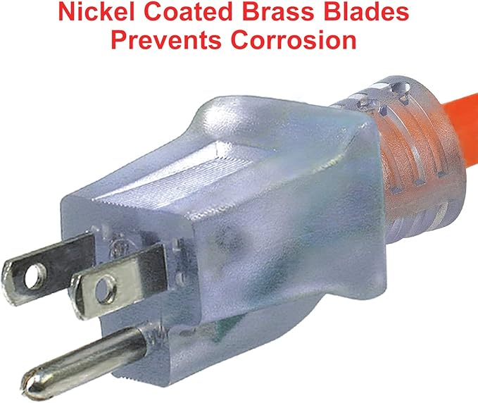 Clear Power Indoor/Outdoor Extension Cord, 25 Ft, Orange, 16AWG, 13A, SJTW [ETL Listed] 3 Prong Grounded Plug, 16/3, Water & Weather Resistant, Flame Retardant w/Power Indicator Light (CP11116)