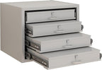 Steel Compartment Box Slide Rack, 4 Divider Scoop Boxes, Cold-Rolled Steel, 20" L x 15.75" W x 15" H, Carry-on Tool Box, Gray — Small Parts Organizer for MRO, Shop & Garage