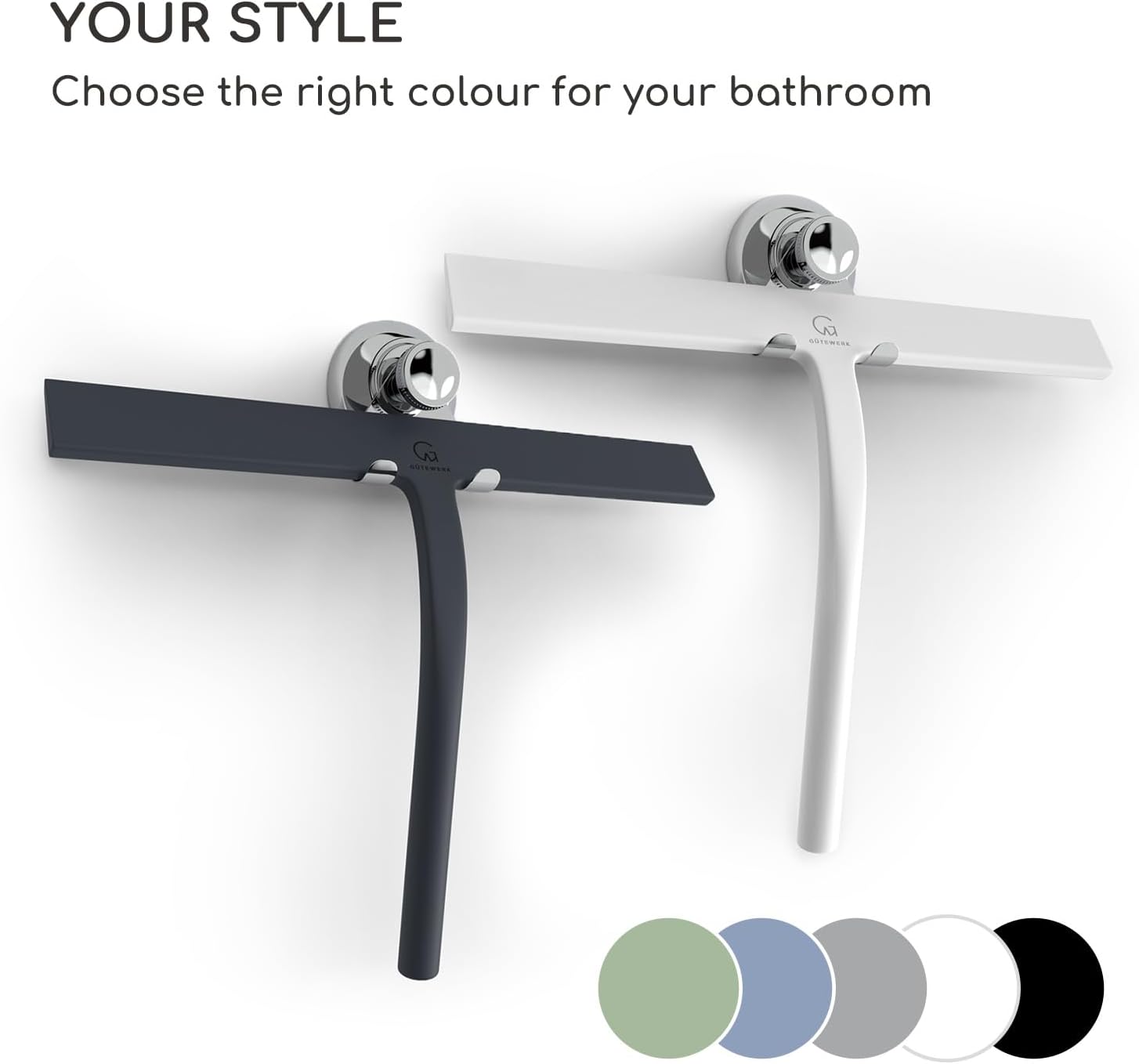 GÜTEWERK Shower Squeegee for Glass Doors, Silicone Window Squeegee, Bathroom and Glass Cleaning - Blue - 11 Inch