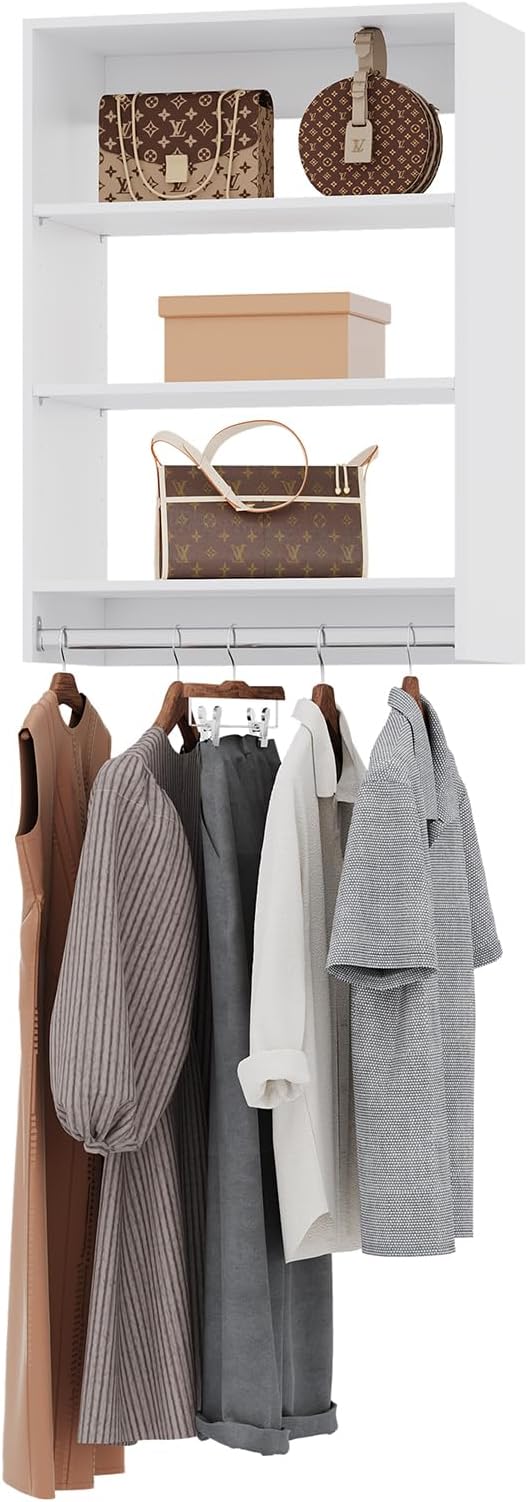 ROOMTEC 31.5" Medium Hanging Closet Unit, Modular Closet System with Hanging Rod, Wardrobe Organizer for Bedroom or Walk-in Closet, Wall Mounted, Customizable Clothes Storage Unit, White