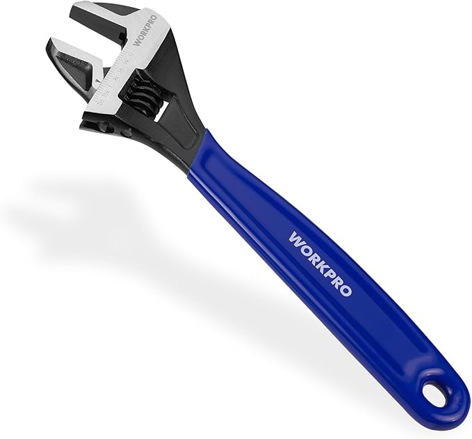 WORKPRO 12-Inch Adjustable Wrench, Wide Jaw Black Oxide Cr-V Steel Wrench, Metric & SAE Scales, for Home, Garage, Workshop and DIY