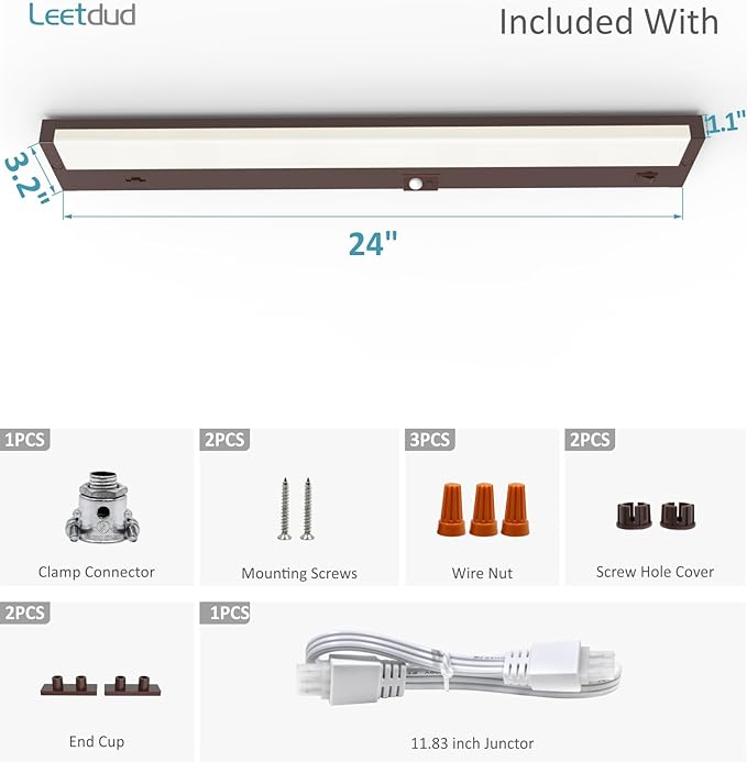 Under Cabinet Lighting Motion Sensor Hardwired, 24 Inch 12W Dimmable, 5 CCT 2700/3000/3500/4000/5000K, Eyes Care Design Linkable Under Counter Lights for Kitchen, Sink, ETL Listed, Bronze