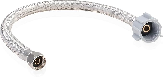 Toilet Hose Supply Line 16 Inch Flexible Toilet Connector, 7/8 Inch Ballcock x 3/8 Inch Compression, Braided Stainless Steel Toilet Supply Line