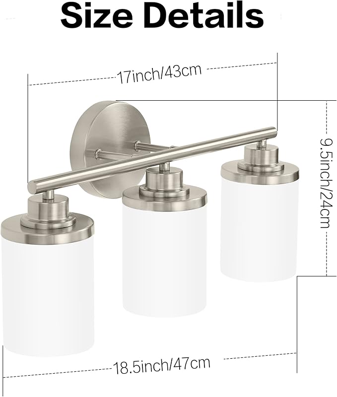 Brushed Nickel Bathroom Light Fixtures,3-Light Nickel Vanity Lights, Bathroom Lights Over Mirror,Modern Wall Sconces with Frosted Glass Shades for Bathroom,Living Room