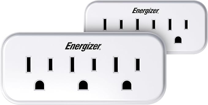 Energizer 2 Packs of 3 Device Multi Plug Wall Outlet Extender (3) AC Power Outlets Grounded Power Strip Expander Splitter Plug in Adapter