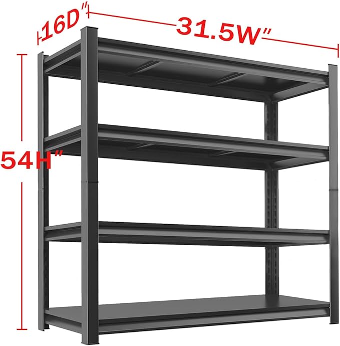 Metal Garage Storage Shelves Heavy Duty Shelving Unit 4 Tier Steel Adjustable Organizing Shelves 2500 LBS Capacity Industrial Shelving Ideal for Garage Tote Pantry Basement Outdoor, 54”Hx31.5”Wx16”D