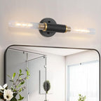 Modern Wall Sconces 24" Knurled Texture Cylinder Bathroom Vanity Lights Fixtures with Clear Striped Glass Shade 2-Lights Brushed Brass Gold Black Indoor Wall Lighting for Bedroom Hallway