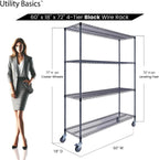 60"x18"x72" Black Premium Metal Steel Wire Shelving 4-Tier NSF 3200 LBS MAX Capacity Heavy Duty Storage Rack for Garages, Commercial Spaces, Hospitals, & Schools w/Premium Wheels