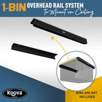 Koova Heavy-Duty Overhead Garage Storage Rack for 1 Bin. Adjustable Width, 40lb Capacity. DIY Super Safe Ceiling Mount, Easy 4-Bolt Install. Fits 27-Gallon Tote. USA Made Steel. Space Saving Organizer
