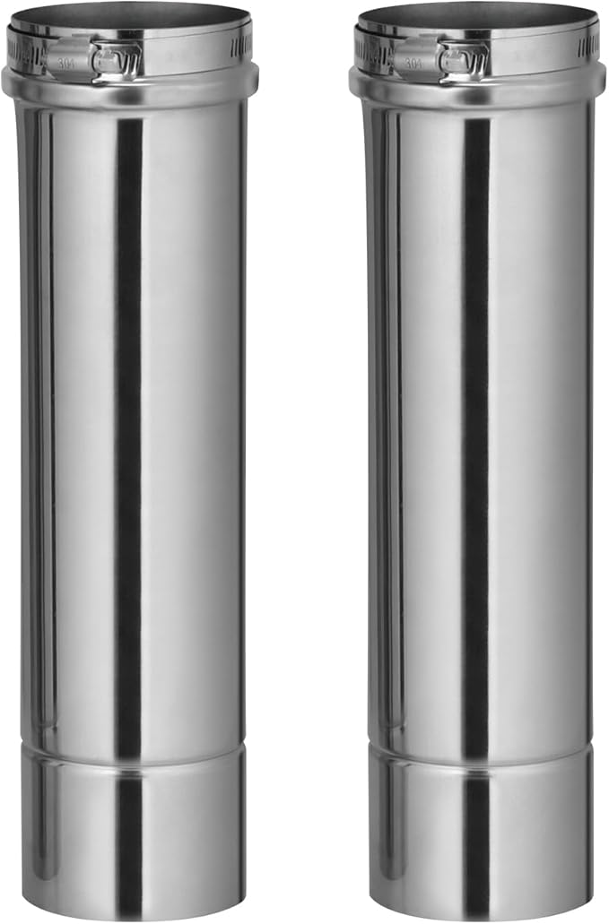 GASLAND 3" OD x 11.6" Length Stainless Steel Direct Vent Straight Pipe, 2PCS, Ideal for Water Heater Round Tube Air Ventilation and Vent Pipe Ductwork