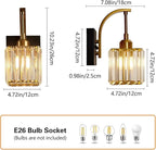 Wall Sconces, Set of 2 Black Gold Crystal Vanity Lights, Modern Wall Lamp for Bathroom, Hallway, and Makeup, Easy Installation