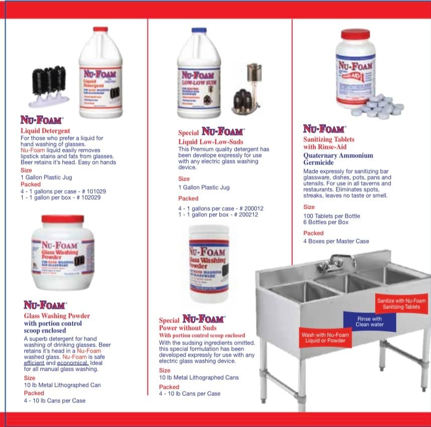 Nu-Foam Triple Glass Washing Brush, Bar Glassware Cleaner with Base, 3 Brushes, Black and White