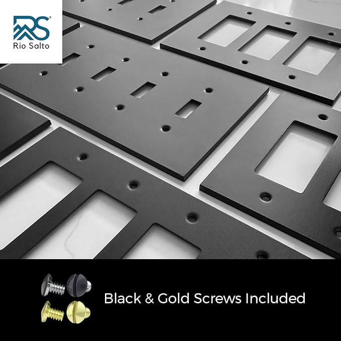 RIO SALTO Modern Metal Matte Black Wall Outlet Cover or Light Switch Cover Rocker Decora Electrical Switch Covers Decorator Plug Wall Plate MIDSIZE Black Receptacle (Matte Black, 1 Rocker 8PK)