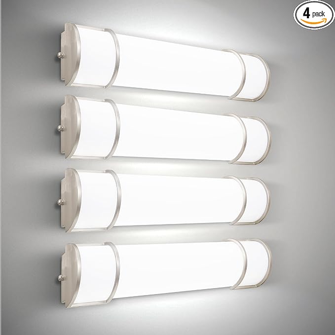 ASD LED 24" Vanity Flush Mount Light Fixture, Linear Bathroom Lighting Bar | 3CCT, Dimmable, ETL Listed | 25W 2600LM 3000-5000K 100-277V | Long Tube Bath Wall Sconce Over Mirror | Nickel, 4 Pack