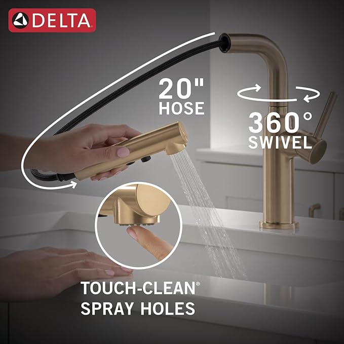 Delta Daneri Brushed Gold Kitchen Faucet with Pull-Out Sprayer, Modern Single Hole Kitchen Sink Faucet, Single Handle, Champagne Bronze 16879-CZ-DST