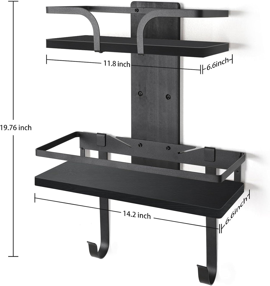 VINAEMO Ironing Board Hanger Wall Mount, 2-Layer Iron and Ironing Board Holder, Laundry Room Shelves Solid Wood with Removable Hooks Home Organization and Storage