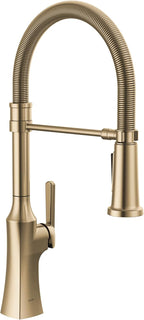 Delta Ermelo Pro Style Commercial Kitchen Faucet with Pull Down Sprayer, Single Hole Brushed Gold Kitchen Sink Faucet, Single Handle, Champagne Bronze 18887-CZ-DST