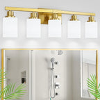 Gold Bathroom Light Fixtures, 5-Light Modern Brushed Gold Vanity Lighting Fixtures for Bathroom Over Mirror, 30" Gold Sconces Wall Lighting for Bedroom Hallway Living Room