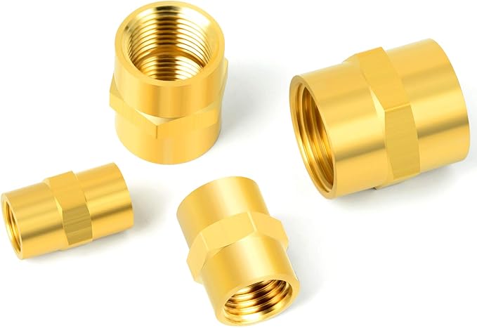 GASHER 8PCS Brass Pipe Fitting Hex Coupling Kit 1/8 inch 1/4 inch 3/8 inch 1/2 inch