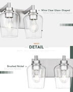 Bathroom Light Fixtures, 4-Light Modern Vanity Light with Clear Glass Wine Glass-Shaped Shade, Vanity Lighting Fixtures Over Mirror, Brushed Nickel, VL155-BN-4